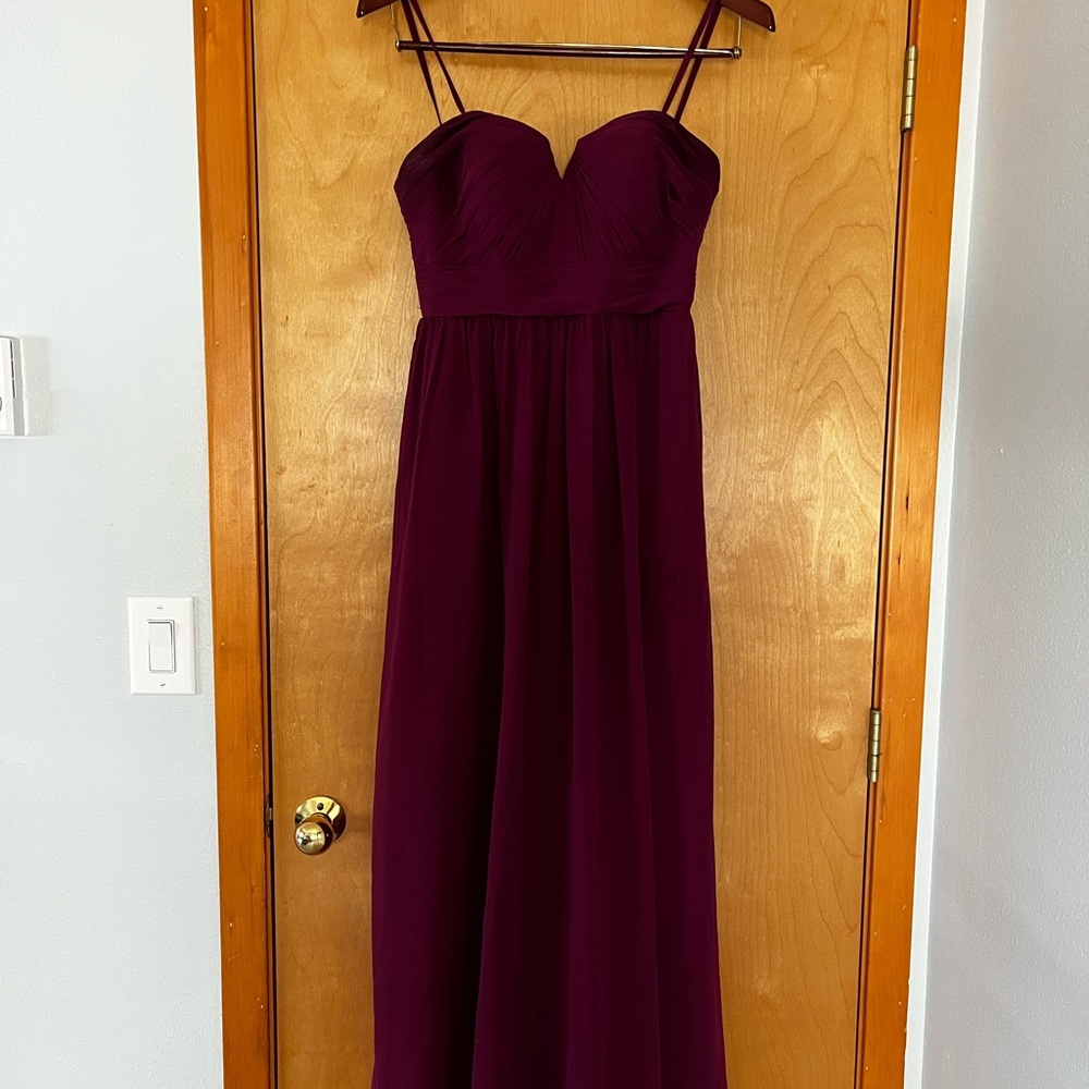 Raspberry floor length chiffon bridesmaid dress